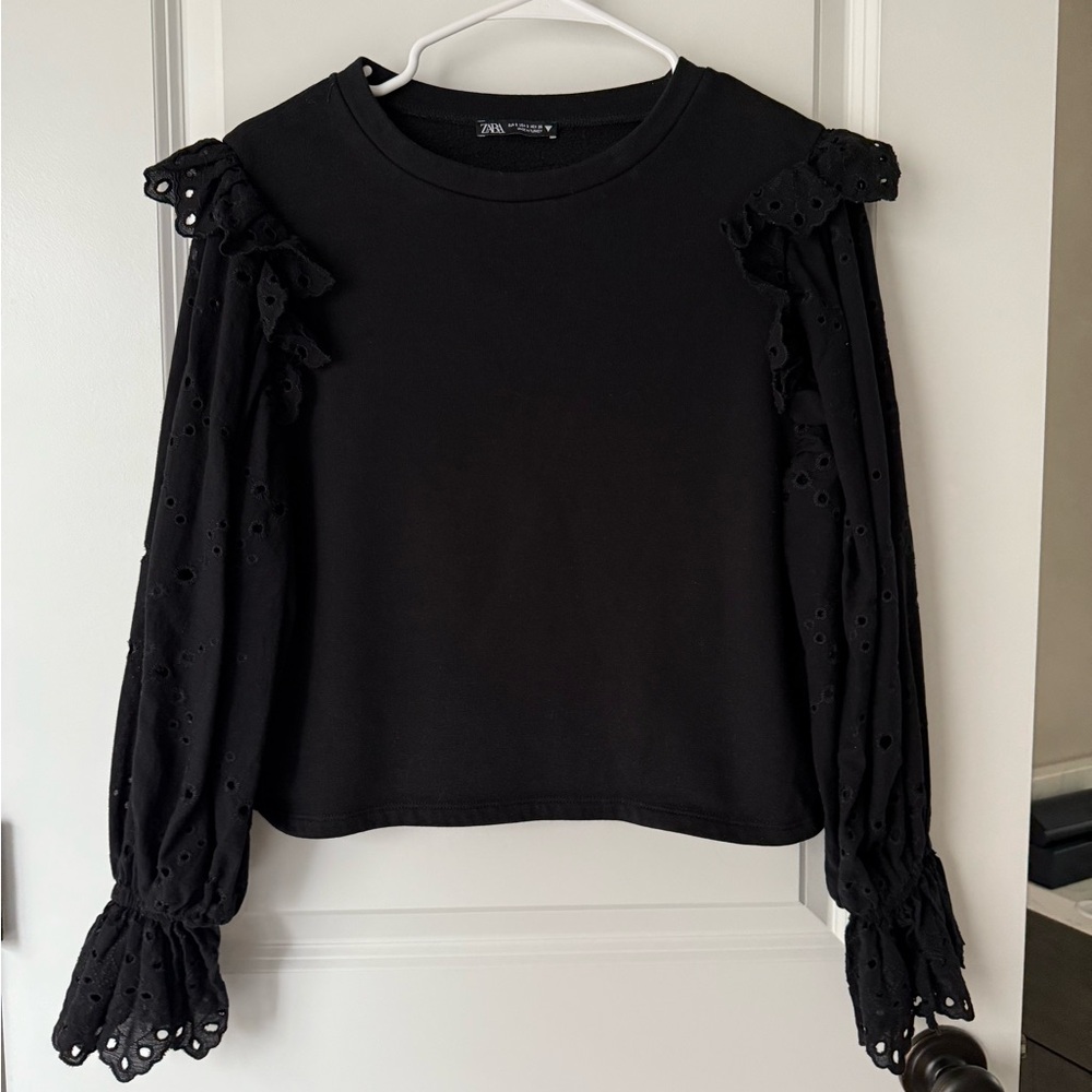 Zara Black Eyelet Sleeve Top